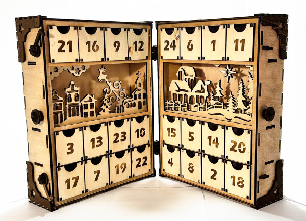 Exklusiver Holz-Adventskalender in Buchform